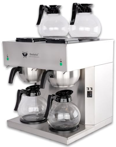 Beeketal 'BGK-4GK' Gastro Duo Filterkaffeemaschine inkl. 4 Glaskannen mit je 1,7 Liter Kapazität | Doppel Filter Kaffeemaschine mit 4 Wärmeplatten inkl. Starterset Kaffe Korbfilter (Größe: 85/245)