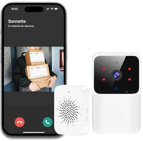 Sonnette sans Fil avec Camera 150 Mètres Carillon Electronique,Kit de Carillon avec Récepteurs Enfichables,Vision Nocturne Audio Bidirectionnel pour Maison,Bureau,Hôtel