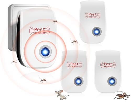 Antizanzare Ultrasuoni, Repellente Ultrasuoni per Topi, Professionale da Interno Dissuasore per Zanzare, Topi, Ratti, Scarafaggi, Cimici, Insetti, Formiche e Altri Roditori (4 Pack)