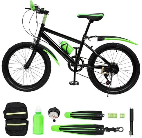 CHIMHOON 20 Inch Unisex Mountainbike Bicycle, 7 Speed Bike 85KG, Boy Girl Mountain Bikes for 8-13 Years, Road Bicycle, MTB Bikes, City Bike, Green/Red JuniorBike (Green)