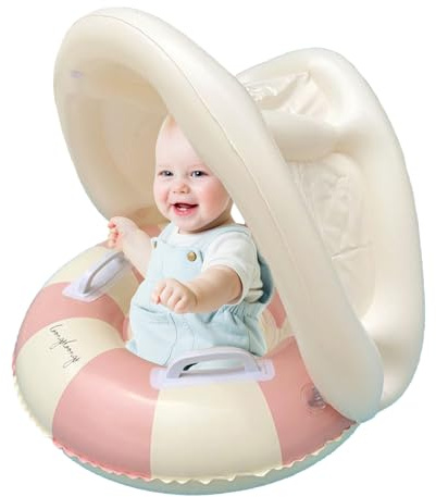 Pruojhw Baby Float - Babypoolflottör med anti-UV-duk | flytande säkerhetsstol, simring med solskydd, leksak med retrosolskydd för