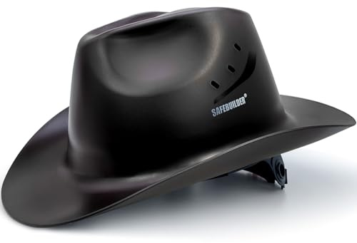 SAFEBUILDER Cowboy Style Hard Hat Class C Safety Helmet Vented Full Brim Hard Hats Work Safety Helmet for Men and Women Outdoor,Industrial,Construction Head Protection- ANSI Approved (Black)