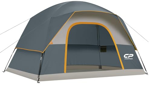 CAMPROS CP Large Family Tent for 6 People, Spacious Waterproof Camping Tent with 182 cm Standing Height, Easy Setup Dome Tent with Separate Living Space & Mesh Ventilation for Family Camping Holidays