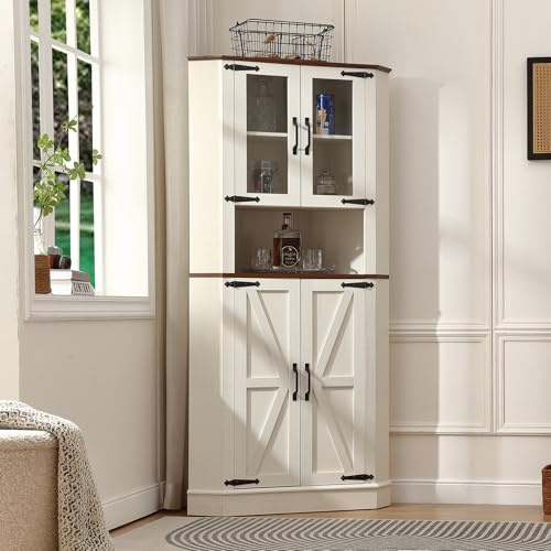 FOREST GRAVITY Armario Alto de Esquina Corner Cabinet Ancho para salón Armario para Comedor Mueble de baño Estrecho con cajón Estantes Ajustables 23 * 42 * 170 cm Blanco