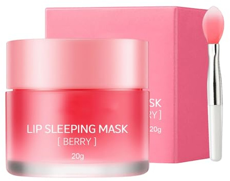 Overnight Lip Mask, Lip Sleeping Mask with Spoon, Nourishing Treatment Lip Balm for Dry Chapped Cracked Lips, Fades Lip Lines with Overnight Hydration, Lip Care Essentials (20g, Berry)
