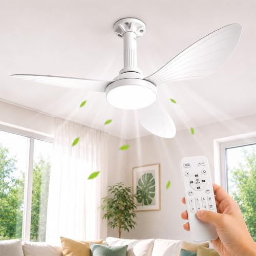 Hisummer 91cm Ventilatore da Soffitto con Luce, Attacco E27 Compatibile Solo con Base Fornita, Montaggio Rapido Ventilatore da Soffitto Silenzioso, Reversible DC Motore per Camera, Soggiorno, Cucina