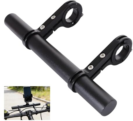 Extensión del manillar de bicicleta, 20 cm de aleación de aluminio, soporte de extensión para manillar de bicicleta de 25 – 34 mm, con doble base de sujeción para linterna, smartphone, cámara