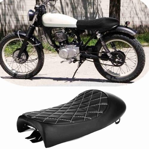 Generic Motorcykel Passform för Seat PU Läder Vintage Puckelkudde Passar för CG125 Cafe Racer, Vattentät Mjuk Svampdesign (Svart)