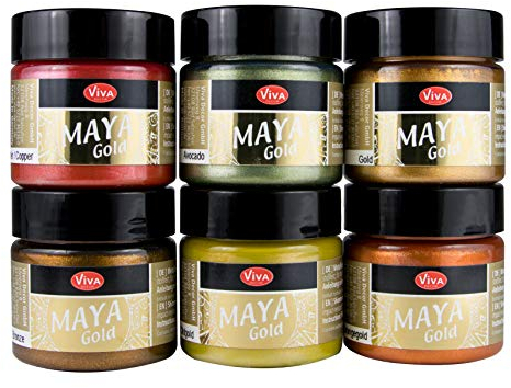 Maya Gold 6er Set (Indian Summer) - Viva Decor Metallic Effektfarbe, Metallglanz, Effekt Farbe Metall, Bastelfarbe, Dekofarbe