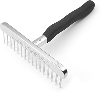 Chris Christensen Bathing T-Rake, 1 1/4 in Staggered Pins, Groom Like a Professional, Rubberized Ergonomic Handle, Removes Tangles and Knots, 6 in Head, A431