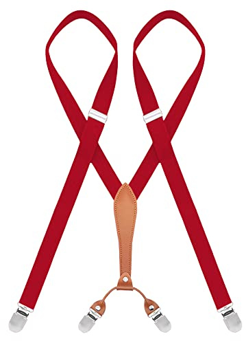 AYOSUSH Adjustable Suspenders for Women Red with 4 Metal Clip Skinny Thin Braces