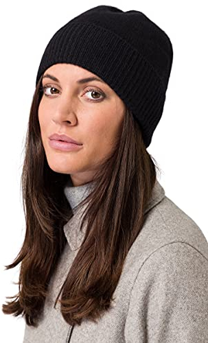 Style & Republic Kaschmir Sport Mütze-Beanie Damen aus 100% Cashmere - Dein kuscheliger Premium Beanie für stilvolle Herbst- & Winter-Momente - Black