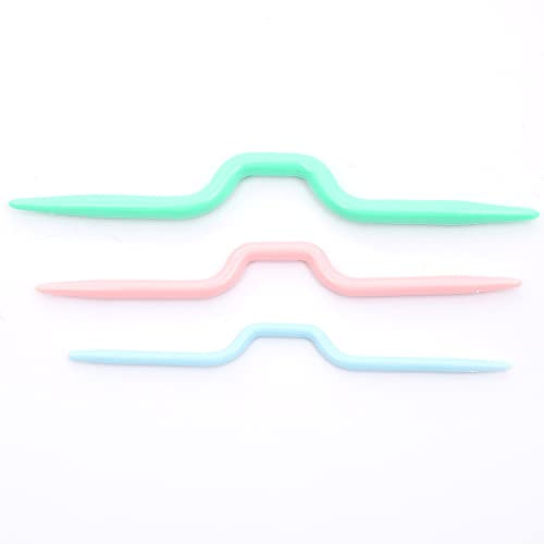The Quilted Bear Cable Stitch Needle - Three Bent Cable Needles for Knitting with Smooth Stitch Holder Action & Colour-Coded Plastic Rounded Edges