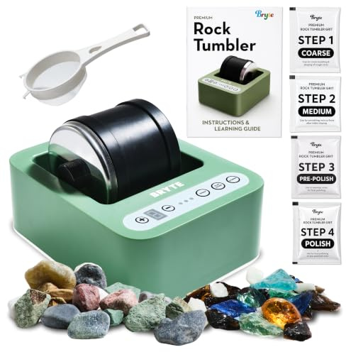 BRYTE Rock Tumbler & Tumbling Machine - Medium Mint Green, 3-Speed, Ages 8+ - Direct-Drive, 9-Day Timer & Cooling Quiet Motor - Indoor Quiet Polisher & Sea Glass Kit - Rock Tumblers for Adults & Kids