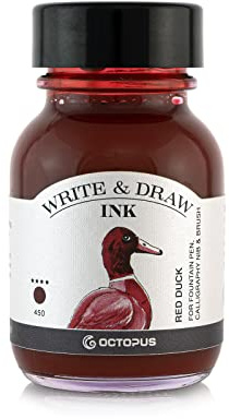 Octopus Write and Draw 450 Red Duck - Waterproof Ink for Writing, Drawing, and Calligraphy - Lightfast for Fountain Pen, Glass Pen, Brush - 50 ml