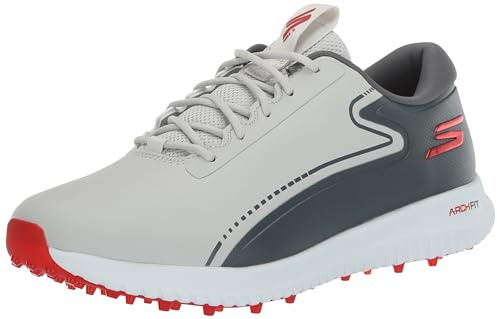 Skechers Max 2 Arch Fit, Sneaker da Golf da Uomo Impermeabili Senza Tacchetti, Grigio/Rosso, 43 EU