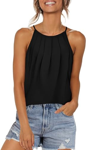 WIHOLL Black Tank Top Women Loose Fit Sleeveless Blouses Flowy Camisole Tops M