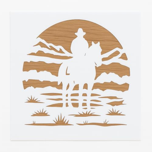 Plantilla de vaquero de 5.5 x 5.5 pulgadas, plantilla de mylar para proyectos de bricolaje y manualidades, pintura de aerógrafo, dibujo y más plantillas reutilizables STENCILAIR
