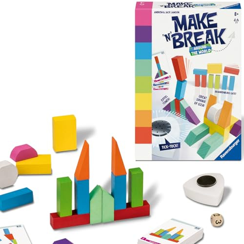 Ravensburger 22473 - Make 'n' Break - Around The World - Gesellschaftsspiel für die ganze Familie mit Bausteinen, Spiel für Erwachsene und Kinder ab 7 Jahren, für 2-5 Spieler