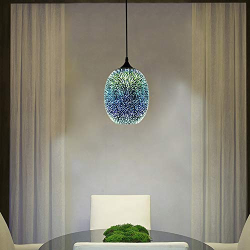 ieLsngai Lampadario a sospensione 3D colorato, creativo 3D, lampada da soffitto con fuochi d'artificio moderno in vetro colorato, lampada a sospensione a LED (senza lampadina)
