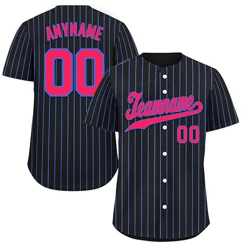 Anpassade basebolltröjor för män kvinnor barn tryck namn bild logotyp andas snabbtorkande rand kortärmad tröja sportskjorta, Svart rosröd, M