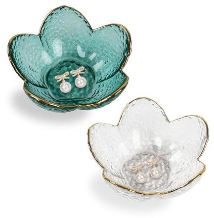 Dmnnlp 2Pcs Small Glass Trinket Dish, Jewellery Dish Trinket Tray, Jewelry Plate for Rings Earrings Necklace and other Small Accessorie, Gift for Wife Mom Daughter-Clear Green