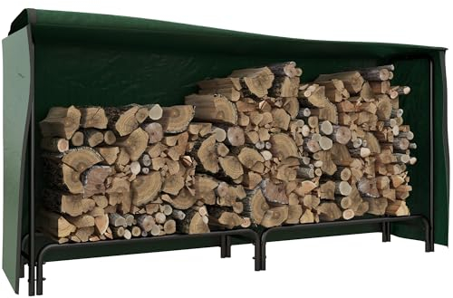 Outsunny Kaminholzregal 200 x 36 x 99 cm Brennholzregal mit Wasserabweisender Abdeckung, Verstellbar Feuerholzregal für Garten, Terrasse, Metall, Schwarz