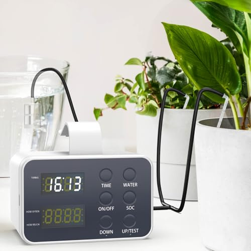 YIFANGERA Sistema de Riego Automático, Kit de Riego por Goteo DIY, Sistema de Riego Recargable con Alarma de Escasez de Agua y Falta de Energía, Tiempo Ajustable, Puede Regar 15 Macetas de Plantas