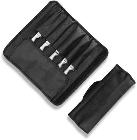 AOEVUIR Sacoche à Couteaux en Toile Cirée, Étui Portable avec 5 Compartiments pour Couteaux et Ustensiles, Idéal pour Le Camping et la Randonnée, Sac Résistant, Cadeau pour Chefs et Hommes