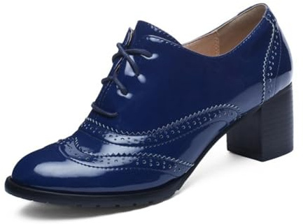 Scarpe tradizionali da donna con tacco a blocco, scarpe larghe e comode, eleganti e comode, con punta chiusa, abito chunky, scarpe da sposa, larghezza H da lavoro, scarpe da lavoro, B1 blu., 40 EU