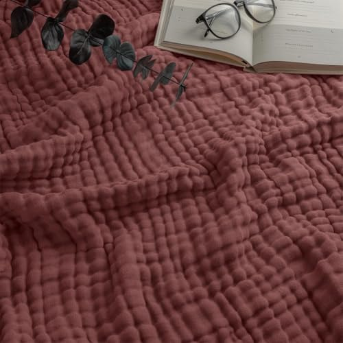 Vgpbphj Montivo Manta de muselina, Montivo 100% algodón natural, suave manta de muselina, de algodón para verano, 150 x 200 cm, manta de muselina para adultos, transpirable (burdeos, reina (150 x 200