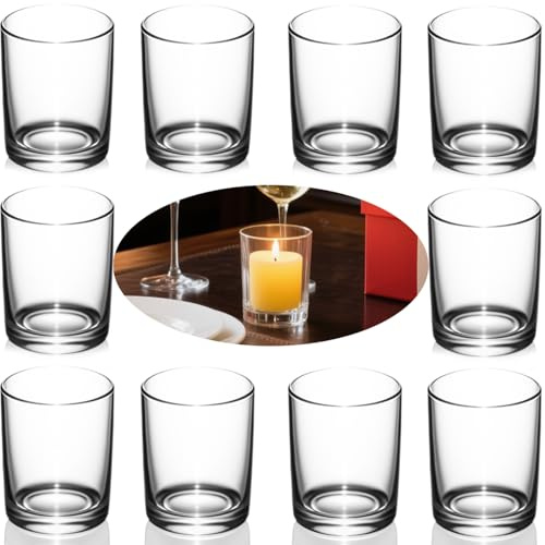 RUIBIFU Tea Light Holder, Glass Candle Holder (Set of 10) Ø 4.5cm, Suitable for Wedding, Birthday, Christmas, Halloween Pumpkin Lantern Table and Candle Holder Decorations, Tea Light Candle Holders