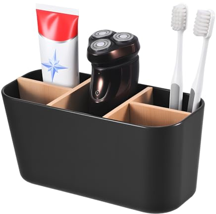 MumdoYAL Noir Support Brosse À Dent Électrique À 5 Compartiments, Rangement Brosse À Dent, Porte Brosse À Dents, Organisateur Salle De Bain, pour Bureau, Salon, Cuisine