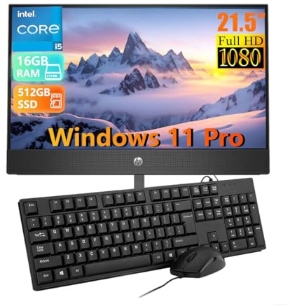 HP ProOne 600 G5 Todo en uno Ordenador de sobremesa, con Monitor de 21.5 FHD, Intel Core i5-9500, 16GB de RAM, SSD de 512GB, Teclado Estadounidense, WiFi, Bluetooth, Windows 11 Pro (reacondicionado)