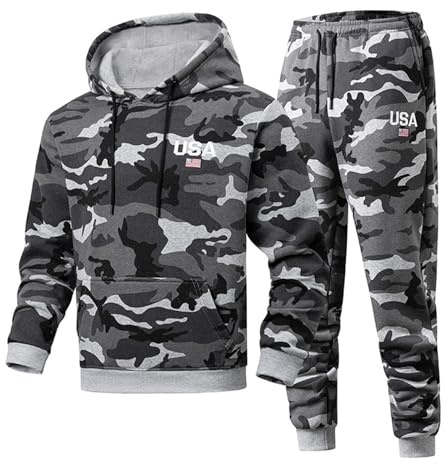 WAZHAKU Tuta sportiva da uomo mimetica da jogging, stile cargo, pantaloni sportivi + felpa in cotone palestra calda tracksuit traspirante tuta sportiva outdoor, R grigio., M