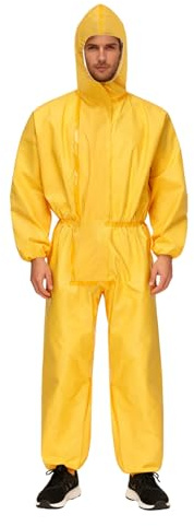 Rswnyirn Traje de trabajo para hombre, resistente al agua, de una pieza, con capucha, traje de pintura para taller, ropa de protección Laobr, Amarillo B, L