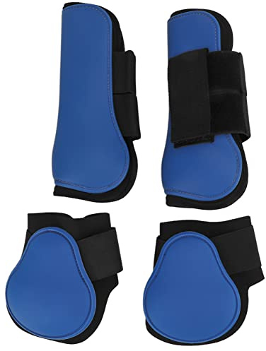Mavaol 4st hästbenskydd Bekväm PU-neoprenhäststödstövlar för tävlingshoppträning (Blue Set M)