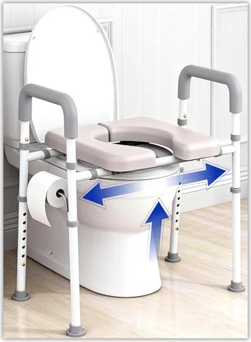 Elevador de Inodoro con Brazos – Altura Ajustable, Asiento Acolchado para Personas Mayores y Discapacitados, Marco de Soporte Reforzado Antideslizante, Capacidad 181 kg, Gris Oscuro