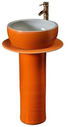Lavandino su piedistallo Lavandino da bagno con piedistallo Orange Home, in ceramica, rubinetto e kit di scarico