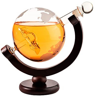 AMAVEL Caraffa Whisky a Mappamondo, Modellino Auto, Decanter con Tappo Ermetico, Bottiglia in Vetro con Incisione Mappa Geografica, Accessori Casa