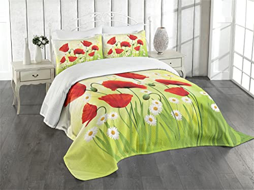 ABAKUHAUS Mohn Tagesdecke Set, Floral Kamille Mohn, Set mit Kissenbezug luftdurchlässig, für Einzelbetten 170 x 220 cm, Orange Lila Blau