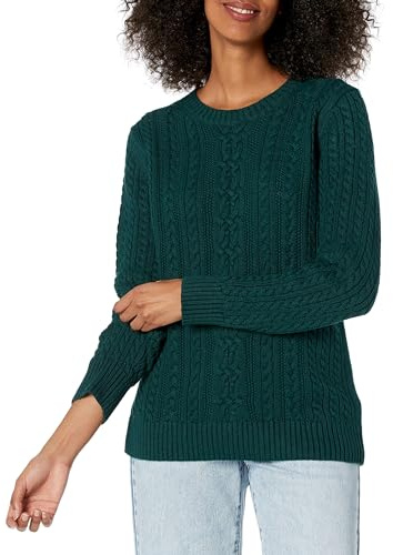 Amazon Essentials Fisherman Cable - Maglia girocollo a maniche lunghe (disponibile in taglie forti), verde intenso, S