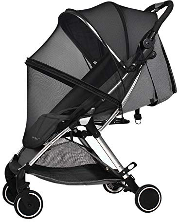 2 in 1 Net Baby Stroller Sun Shades with Zipper Window, Universal Mesh Travel Breathable See Through Outdoor Walking Beach Parasol Windproof Protective Cover for Seats and Carriers