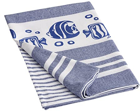 Baroni Home Telo Mare con nappe colorate, Pareo, Telo da Yoga, Asciugamano da Spiaggia Hammam, Super Assorbente e Asciugatura Rapida, Ecologico, 90x170 cm (Pesci Blu)