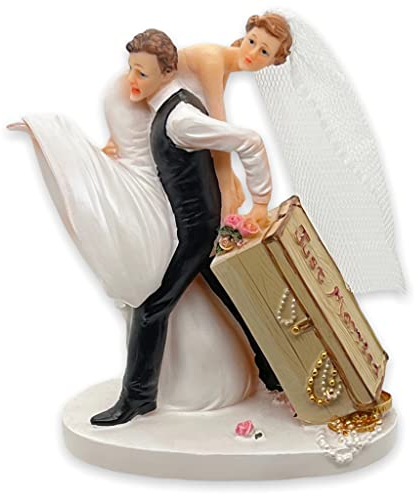 Figura para tarta de boda, pareja de novios, decoración para tarta de boda (con baúl)