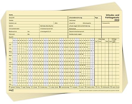 RNK 1901/24-10 – Semester- och missdagskort 2024, med tabell representation i DIN A5 liggande format av indexkartong, 10 stycken