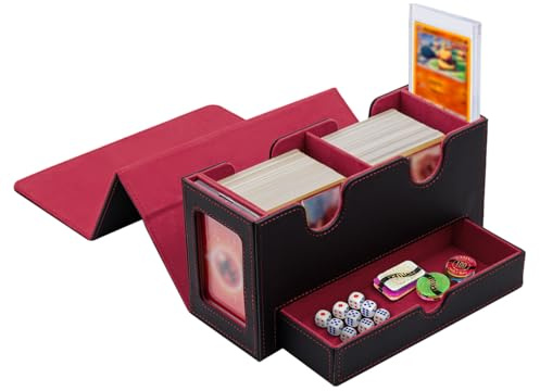Tolesum Doppio Deck Box Porta Mazzo per MTG, Capacità di 300+ New Carte Senza Maniche con 1 Dice Tray,Magnetic Flip Deck Box per Scatola di Carte di Collezione Magic Commander TCG -Nero e Rosso