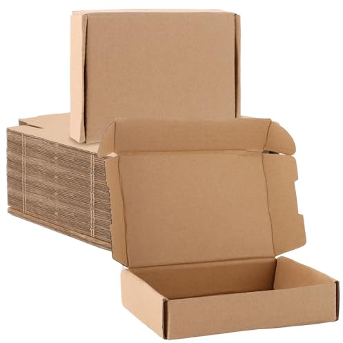 MUXHEL 50 Pièces Boîtes d'expédition en carton ondulé, 14 x 9 x 3 cm, boite carton, carton emballage colis, Boîtes d'expédition plates, pour Emballage, Mailing, Business