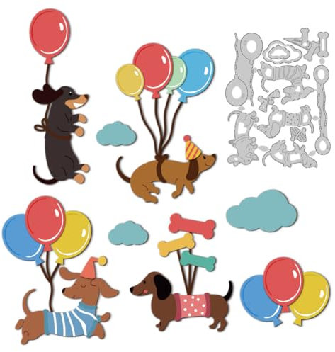 DELORIGIN Balloon Dachshund Cutting Dies, Carbon Steel Die Cutting Dies Dog Frame Cuts Stencils Scrapbooking Embossing Template Dies for Card Making Party Greeting Embossing Invitation Photo Album