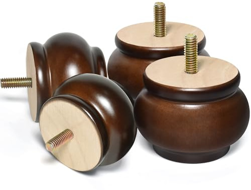 AORYVIC Furniture Legs, Wood Sofa Legs, Turned Couch Legs, MCM Round Furniture Feet for Dresser, Sideboard, Recliner, Coffee Table (Dark Brown, 2 inch)